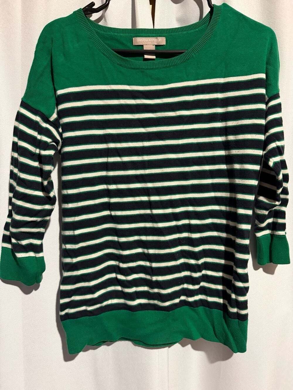 Banana Republic Striped Sweater Size S Green Navy White Cotton Rayon